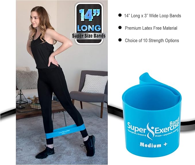 USA 14" x 3" Extra Long Latex Free Mini Loop Bands in 3, 5, 10 Pack Sets. 10 Strengths for Resistance Training, Stretching, Yoga, Toning. Plus an Exclusive iPhone App and E-Book.