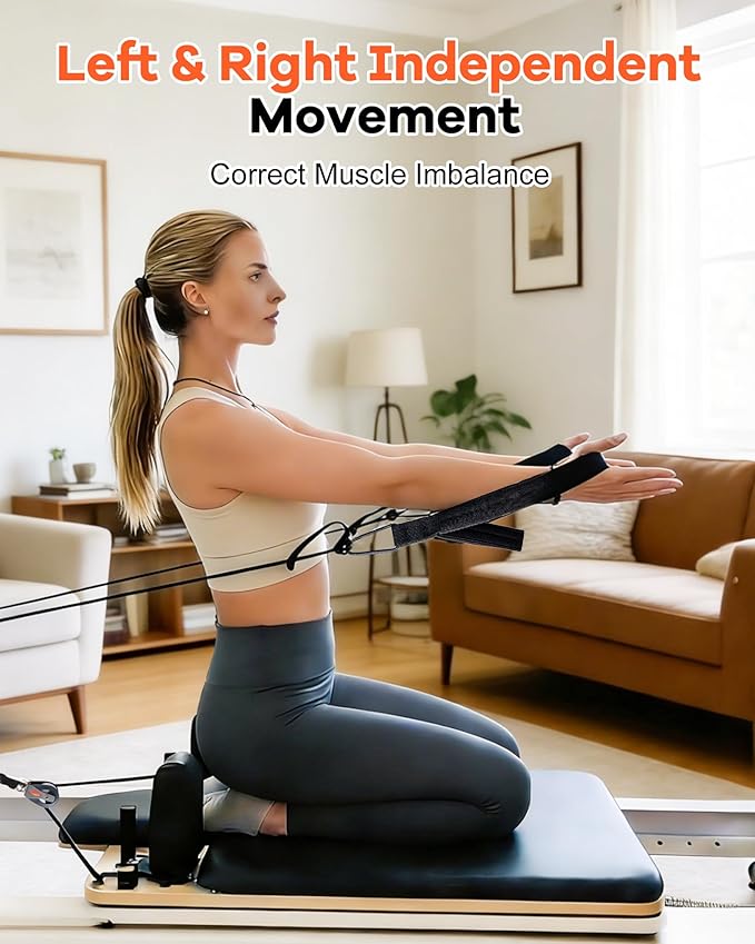 Pilates Reformer Split Rope Upgrade System - Advanced Independent Arm Training Kit with Rope Divider, 4M+1M Cords & 2PCS Pilates Straps for Reformer for Home Studio Strength Workouts