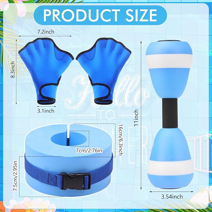Hungdao Water Aerobics Set for Aquatic Exercise Include Foam Water Dumbbell Swim Aquatic Cuffs Ankle Arm for Sport Swimming Glove Pool Resistance Weights Fitness Equipment for Workout Training