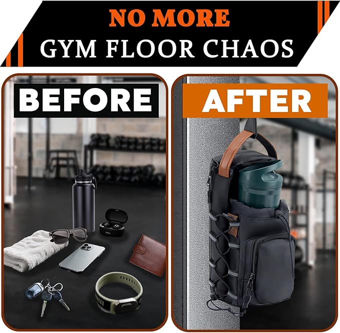 Magnetic Gym Bag for Men and Women, Water Bottle Holder, Gym Pouch with Shoulder Strap for Travel, Sports, Work, Fitness (Hook)