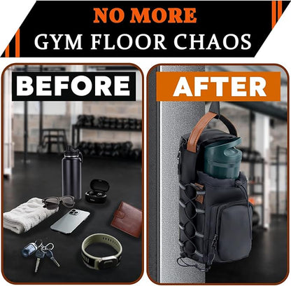 Magnetic Gym Bag for Men and Women, Water Bottle Holder, Gym Pouch with Shoulder Strap for Travel, Sports, Work, Fitness (Hook)