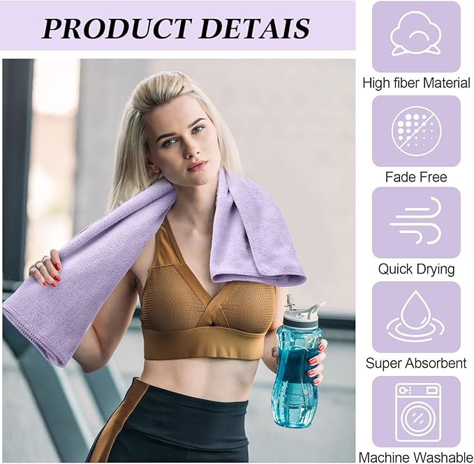 36 Pcs Microfiber Gym Towel 16 x 28 in Bleach Proof Towels Absorbent Soft Sweat Towels Quick Dry Lightweight Towel for Hand Salon Bath Spa Hotel Pool Home Hair Care (Light Purple)