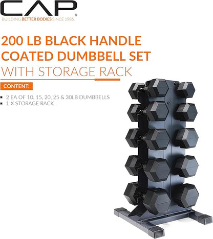 CAP Barbell Rubber Coated Hex Dumbbell Set with Vertical Rack | 100-300 lbs Free Weights Dumbbells Set for Home Gym | Multiple Options