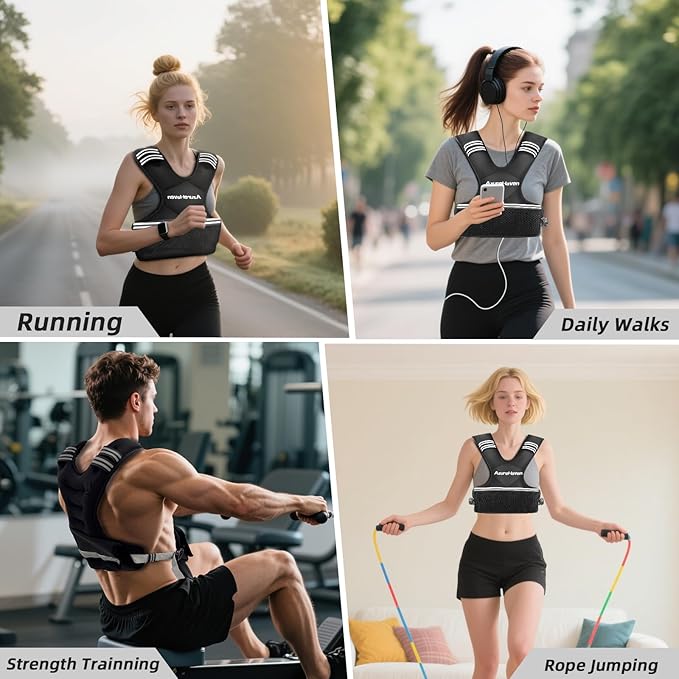Adjustable Weighted Vest for Women and Men,4-10lb/11-20lb/20-32lb Rucking Vest with 6 Ironsand Weights for Running, Walking, Workout and Strength Training