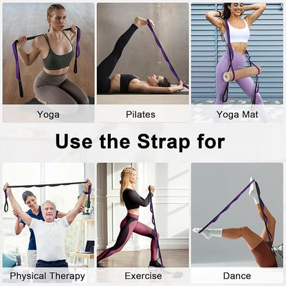Yoga Strap for Stretching with 10 Loops Inelastic Soft Polyester Cotton Stretch Out Band for Exercise, Yoga, Pilates and Dance for Men and Women