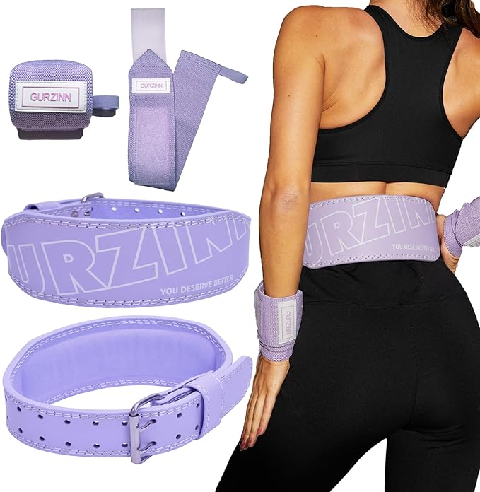 Weight Lifting Belt 4 inch Leather Belt Foam Padded Back Support Gym Belt for Bodybuilding Squat Deadlift Weightlifting Belt Women Free Wrist Wrap