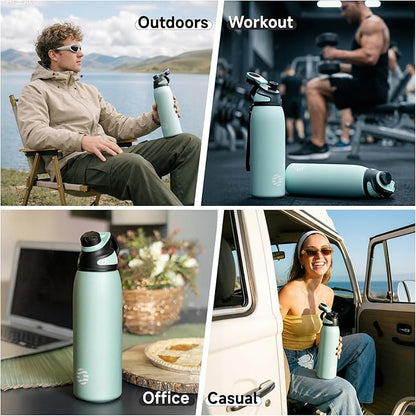 Fjbottle Insulated Stainless Steel Water Bottle, 32 Oz Leakproof Water Bottles, Ice Reusable Tumbler, Double Wall Vacuum Jug, Lightweight Durable for Traveling & Sports, Workout, 32oz