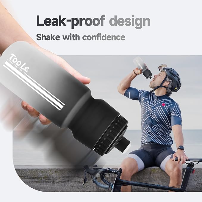 2 Pack Bike Water Bottle, Squeeze Water Bottle Leakproof BPA Free with Capacity Scale w/Pull Top Lid, Reusable, for Bicycle, Gym,Camping, Hiking 24oz