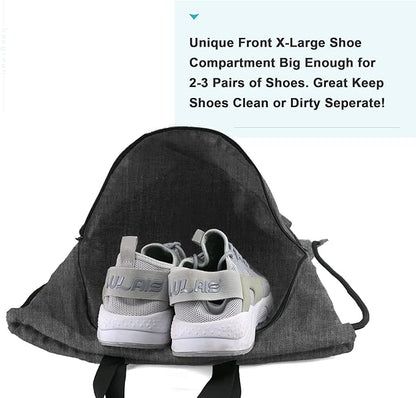 BeeGreen Drawstring Backpack Bag with Shoe Compartment, X-Large Black Gym Sports String Cinch Backpack