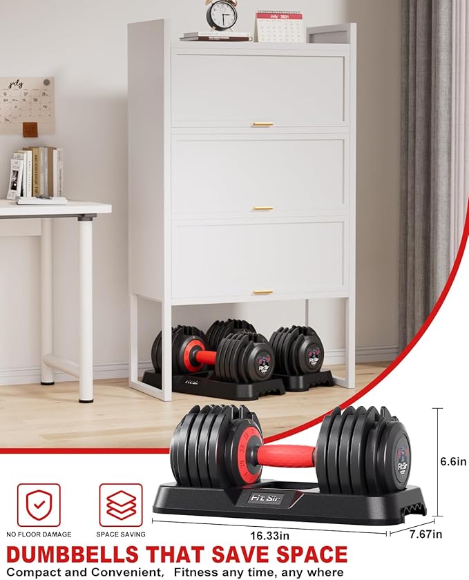 Adjustable Dumbbell Set, 10-in-1 25LB/55LB Ajustable Dumbbells with Safe Locking System, Enclosed Storage Tray, 1 Sec Fast Adjustment, Comfortable Non-Slip Textured Grip, Suitable for Home Gym Workouts Men and Women