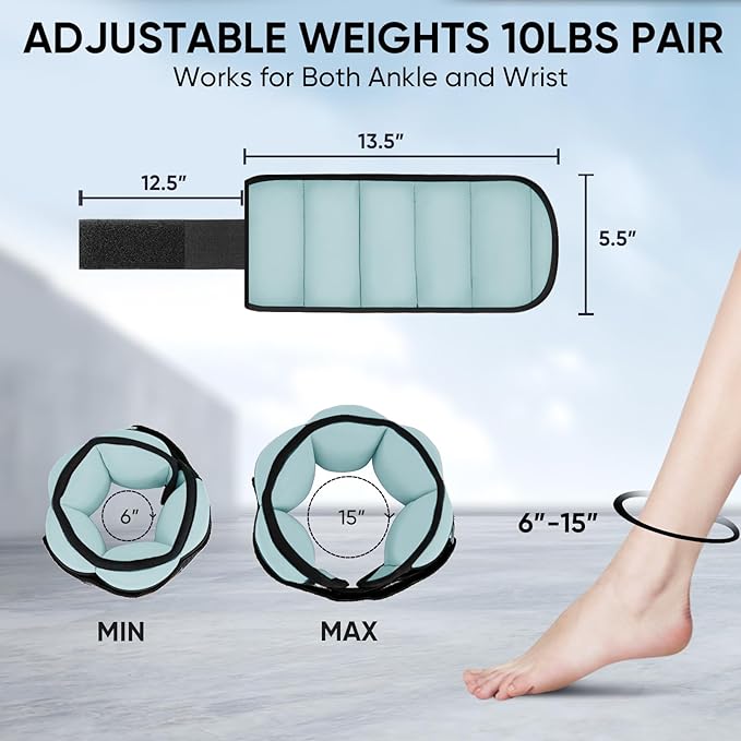 APEXUP 10lbs/Pair Adjustable Ankle Weights for Women and Men, Modularized Leg Weight Straps for Yoga, Walking, Running, Aerobics, Gym, Physical Therapy