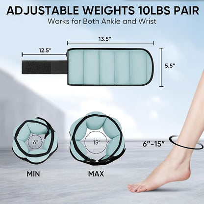 APEXUP 10lbs/Pair Adjustable Ankle Weights for Women and Men, Modularized Leg Weight Straps for Yoga, Walking, Running, Aerobics, Gym, Physical Therapy
