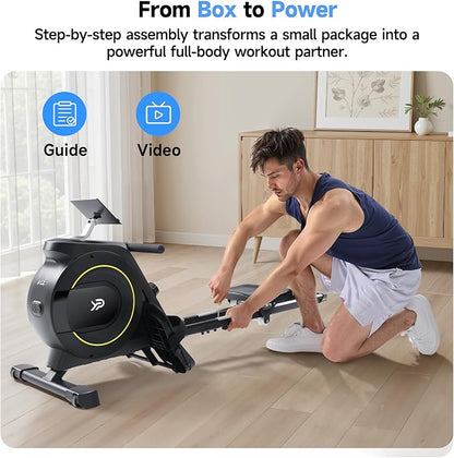 Rowing Machine for Home, 350 LB Capacity, 16-Level Silent Resistance, Magnetic Rowing Machines for Home Foldable, Full-Body Workout Compact Rowing Machine for Cardio & Strength with APP Support