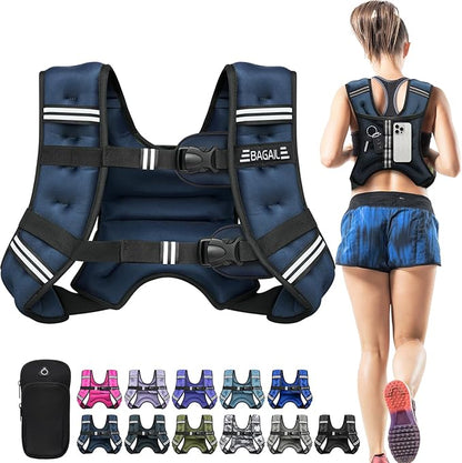 BAGAIL Comfort-Fit Weighted Vest for Woman, Even Weight Distribution, Faster Weight Loss, No-Chafe or Bounce for Walking & Running with Detachable Phone Pouch & Reflective Stripes (Available 5-30lbs)