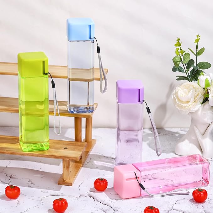 mwellewm 24Pcs Water Bottles Bulk 17 Oz Reusable Plastic Water Bottle Spill Proof Clear Colorful Gym Sports Large Drink Bottle for Adult Leak Square Pack for School Outdoor Fitness Travel Office