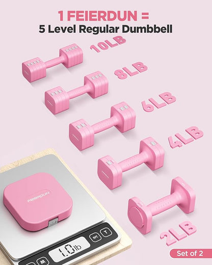 FEIERDUN 5-in-1 Adjustable Dumbbell Set of 2, 12LBS/20LBS Hand Weights for Women, Men, 1s-Adjust Dual-Stable Dumbbell Set for Women Home Gym & Outdoor