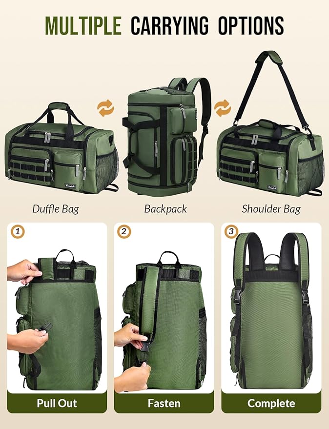Gym Bag for Men Women with Shoes Compartment 3-in-1 Sports Travel Duffel Bag Multipurpose Weekender Overnight Backpack with Wet Pocket - Green