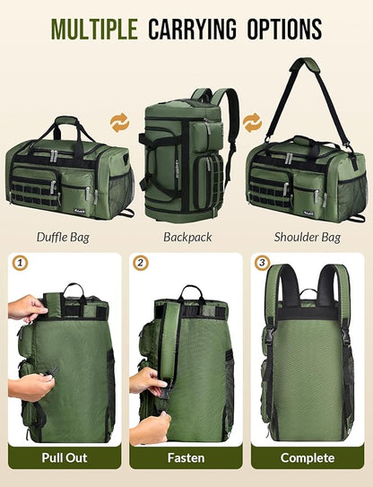 Gym Bag for Men Women with Shoes Compartment 3-in-1 Sports Travel Duffel Bag Multipurpose Weekender Overnight Backpack with Wet Pocket - Green