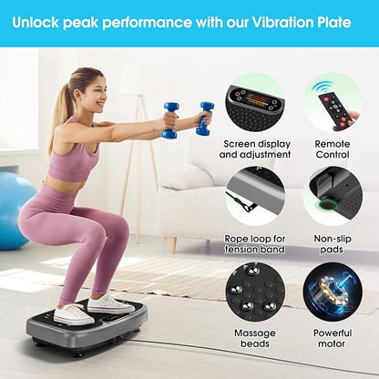 SoftGym Vibration Plate Exercise Machine for Lymphatic Drainage,Power Vibrate Stand Shake Board 450 Lbs Capacity Whole Body Workout Waver with Fitness Resistance Bands Weight Loss Gifts for Women Men