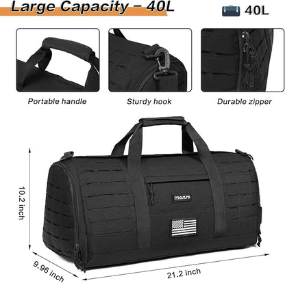 MOSISO Sports Gym Bag, 40L Tactical Duffel Bag Travel Weekender Workout Fitness Duffel Bag for Men Women with Shoes Compartment, Black