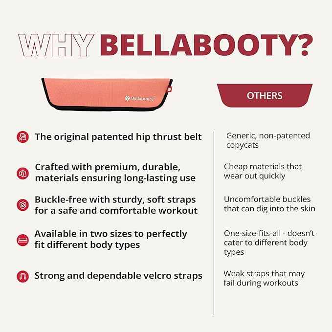 Bellabooty Premium Hip Thrust Belt - Adjustable Exercise Belt for Glutes & Squats, Hip Thrust Pad for Comfort, Versatile Gym Equipment for Home - Weightlifting Belt Support for Women