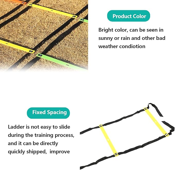 Competitive Sports Ladder Football Speed Rope for Training 6M 12RungYellow Athletic Supplies (Yellow)