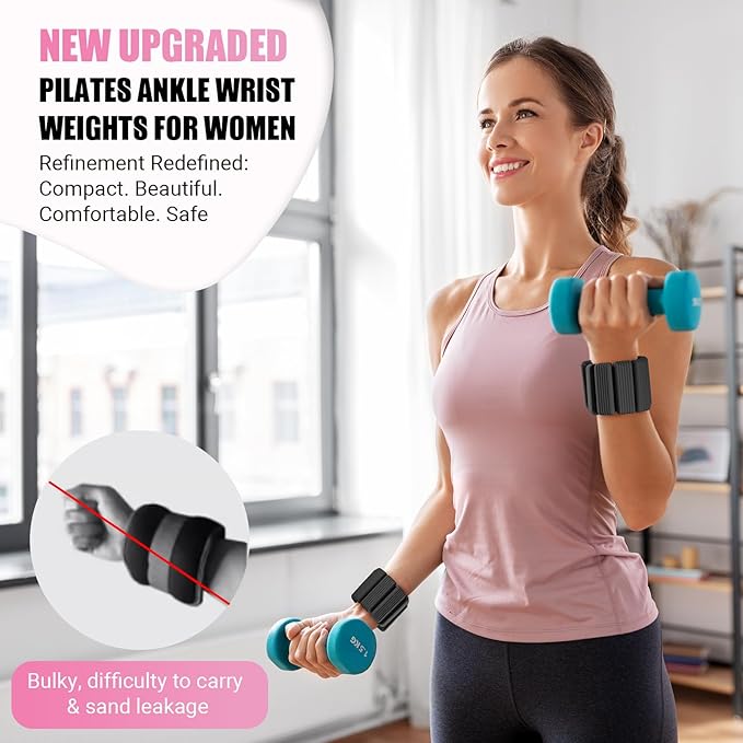 Pilates Wrist Ankle Weights for Women, Wearable Strong Arm & Leg Weights Set of 2(1 lb/2.2 lbs Each), Adjustable Ankle Weights for Walking, Yoga, Dance, Barre, Gym