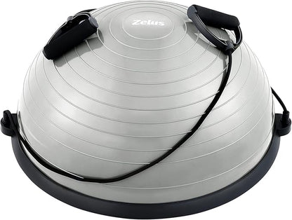 ZELUS Balance Ball Trainer with Resistance Bands and Foot Pump, Inflatable Yoga Ball for Home Gym Workouts, 23 Inch Exercise Half Ball for Balance Training Core Strength Fitness More, 330lb Cap