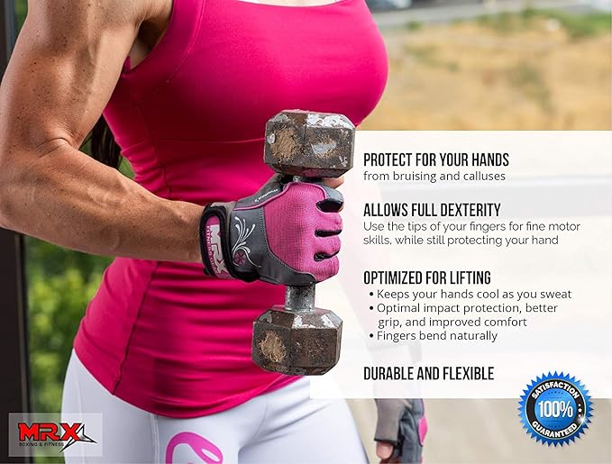 MRX BOXING & FITNESS Weight Lifting/Exercise Grip Gloves for Women, Great for Workouts, Weight Training and More, Pro Series
