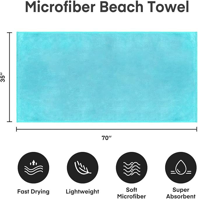 JML Large Microfiber Bath Sheet Towel, 2 Pack 35" x 70", Oversized, Soft, Super Absorbent Fast Dry Bath Towels with Hanging Loop for Adult in Gym Yoga Sauna, Aquamarine