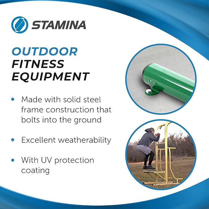 Stamina Pull Up Bar Tower & Dip Station, Free Standing Outdoor Home Gym Equipment, Green - Adjustable and Portable Workout Stand for Calisthenics Body Weight Training