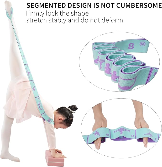 2 PCS Adjustable Extended Children's Stretching Straps with 8 Loops, Multi-Functional Elastic Stretch Bands for Gymnastics, Dance, Latin Training, Ballet, Exercise, Yoga