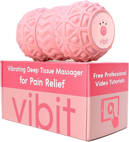 Vibit - Vibrating Massager for Plantar Fasciitis, Pain Relief and Sciatica, Foot and Body Portable Massage Roller, Deep Tissue Pain Relief from Feet to Neck, Electric, 3 Vibration Levels (Pink)