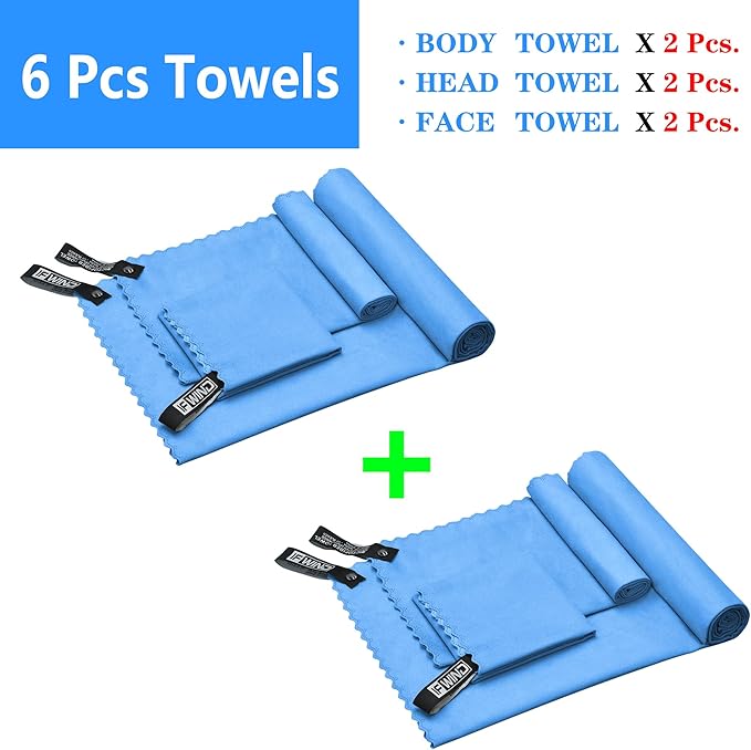 2 Sets(3 Size at 1 Set) Quick Dry Camping Towels,6 Pcs Microfiber Travel Towel,Lightweight Travel Fast Drying Towels for Men & Women,Sports, Yoga,Swim,Gym,Swimming Pool,Beach