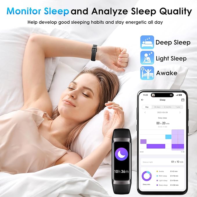 Fitness Tracker, 24/7 Heart Rate Blood Oxygen Blood Pressure Body Temp Monitor Sleep Calorie Tracker with 1.1" AMOLED Touch Color Screen Pedometer Smart Watch Waterproof for Women Men