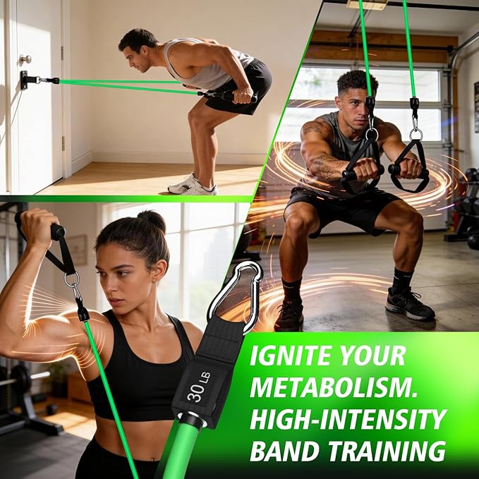 WHATAFIT Resistance Bands Set with Handles - Exercise Bands Home Gym Strength Training Equipment, Includes Door Anchor & Ankle Straps for Full Body Workout Bands, Physical Therapy