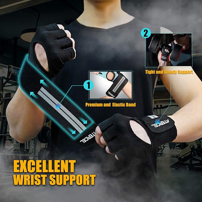 ATERCEL Weight Lifting Gloves Breathable Workout Gloves with Wrist Support for Gym, Exercise, Pull ups, Super Lightweight for Mens and Women, Full Palm Protection