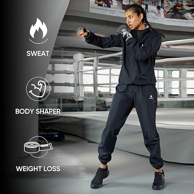 HOTSUIT Sauna Suit Women Machine Washable Sweat Sauna Jacket Pants Anti Rip Sweat Suits for Gym Workout