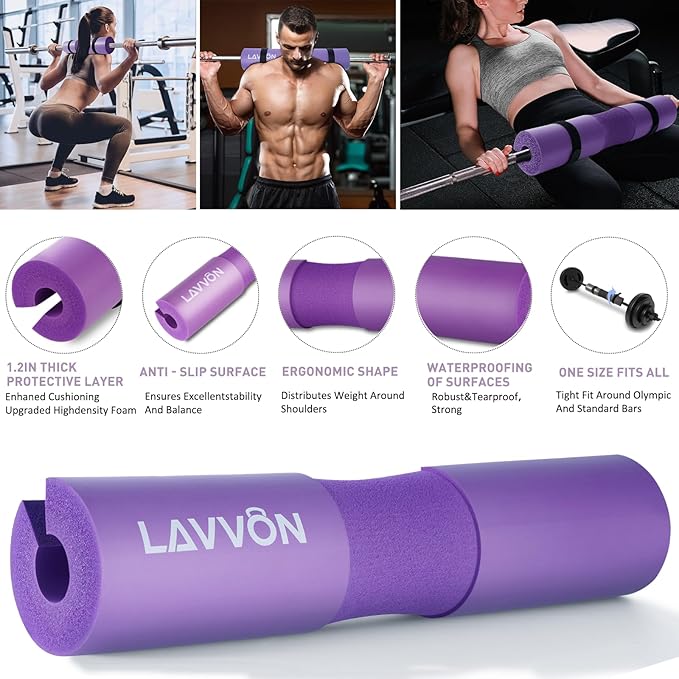 Squat Pad Set - Foam Barbell Pad for Squats Cushion, Lunges & Bar Padding for Hip Thrusts - Standard Olympic Weight Bar Pad - With Ankle Straps, Wrist Straps for Weightlifting