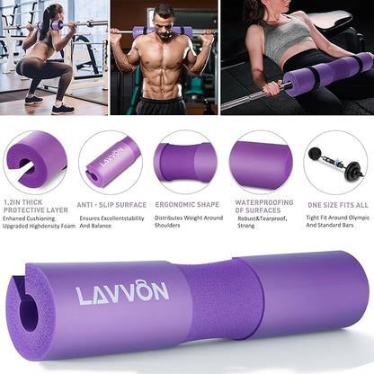 Squat Pad Set - Foam Barbell Pad for Squats Cushion, Lunges & Bar Padding for Hip Thrusts - Standard Olympic Weight Bar Pad - With Ankle Straps, Wrist Straps for Weightlifting