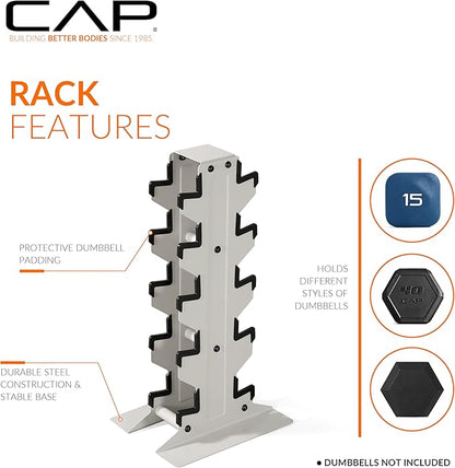 CAP Barbell Rubber Coated Hex Dumbbell Set with Vertical Rack | 100-300 lbs Free Weights Dumbbells Set for Home Gym | Multiple Options
