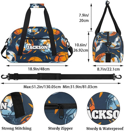 Personalized Boys Soccer Gym Duffel Bags for Kids with Custom Name Sport Training Travel Bags for Overnight Weekender, Dark Blue