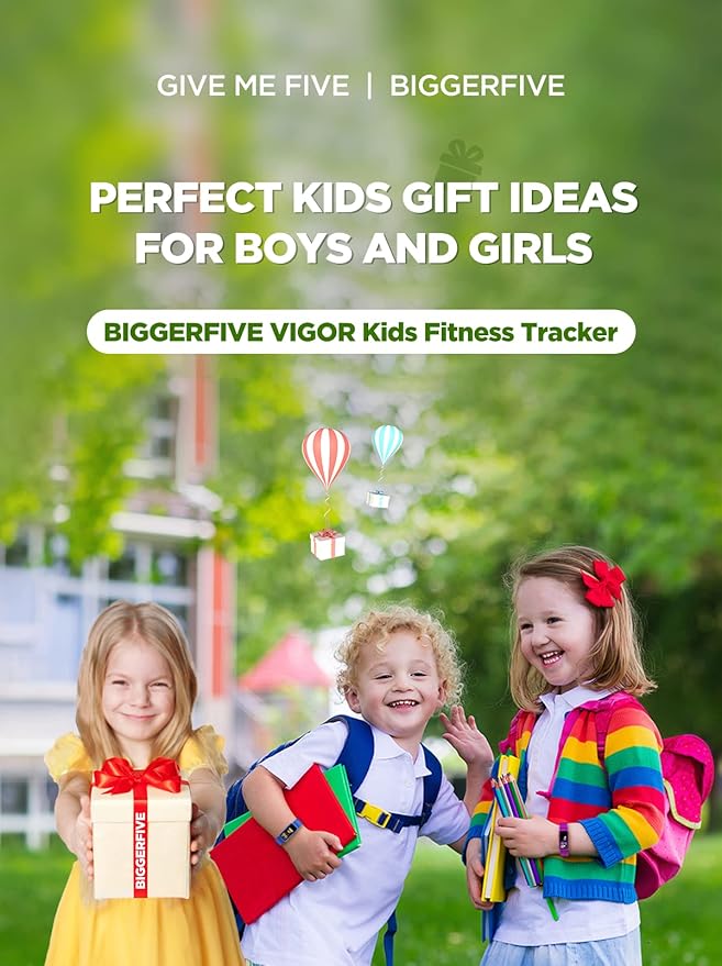BIGGERFIVE Vigor Kids Fitness Tracker for Girls & Boys Ages 5-15, Kids Watch with IP68 Waterproof, Pedometer, Activity Tracker with Heart Rate & Sleep Monitor, Calorie & Step Counter Watch