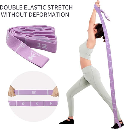 Yoga Strap with 10/12 Loops - Multi-Functional Stretch Band for Pilates, Dance, Gymnastics, Physical Therapy, Flexibility & Resistance Training, Ballet, Latin Workouts