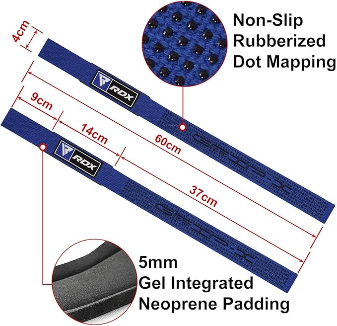 RDX Lifting Straps for Weightlifting –100% Cotton Heavy Duty Gym Wrist Strap with 5MM Neoprene Padding, 60CM Anti-Slip Hand Grip Wraps for Deadlifts Powerlifting Workouts Strength Training, Men Women