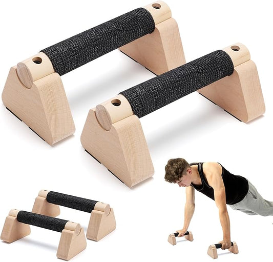 2Pcs Parallettes Bar Multifunctional Wooden Calisthenics Bar Pushup Handles for Strength Training