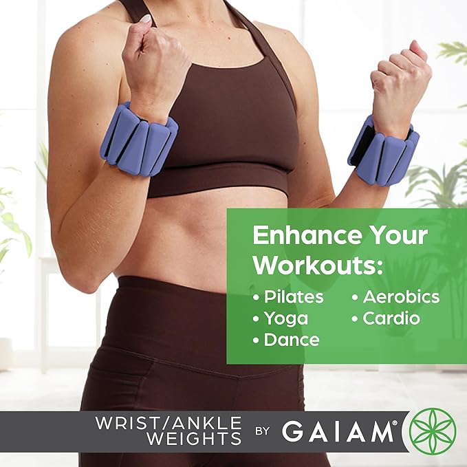 Gaiam Wrist and Ankle Weights, Wearable Bracelet to Strengthen, Tone & Sculpt, Adjustable Ankle Weights for Women & Men for Yoga, Dance, Pilates, Barre, Cardio, Home & Gym Use