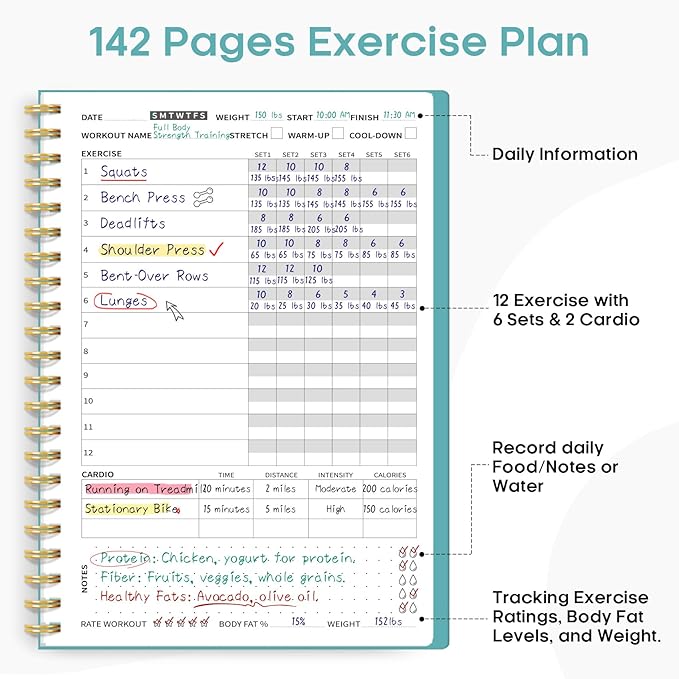 Fitness Workout Journal for Women & Men, A5(5.5" x 8.2") Workout Log Book Planner for Tracking, Progress, and Achieving Your Wellness Goals-Blue