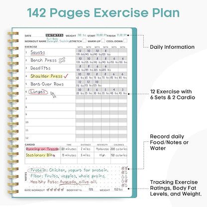 Fitness Workout Journal for Women & Men, A5(5.5" x 8.2") Workout Log Book Planner for Tracking, Progress, and Achieving Your Wellness Goals-Blue