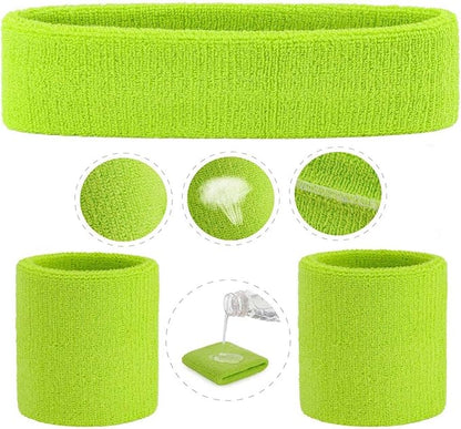 ONUPGO Sweatband Set Sports Headband Wristband Set Sweatbands Terry Cloth Wristband Wrist Sweatband Headbands Moisture Wicking Sweat Absorbing Head Band